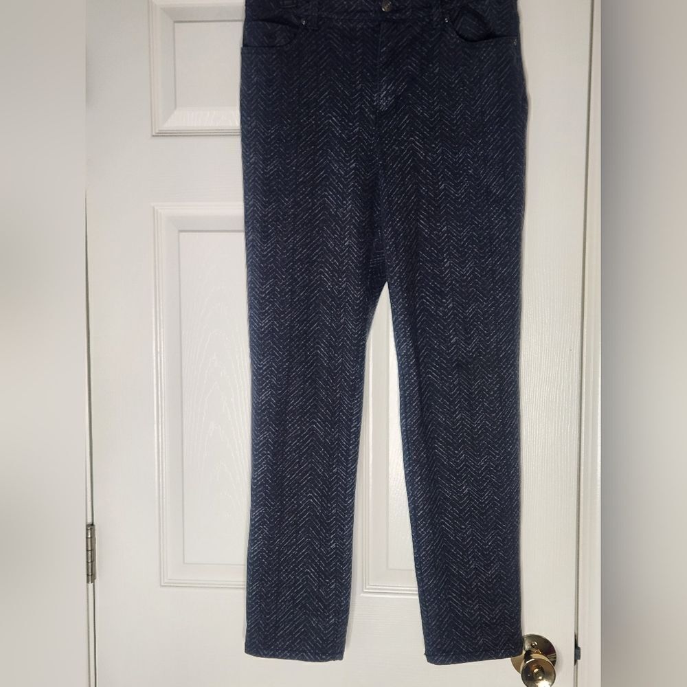 Gloria Vanderbilt 8 Black Herringbone Patern Full Length Zip Pockets Women Pants